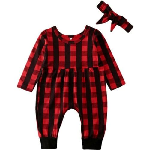 0-18M Christmas Infant Newborn Baby Girls Rompers Long Sleeve Ruffles Jumpsuit Playsuit Red Plaid Xmas Costumes