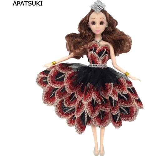 Peacock Feather Crystal Dancing Costume Fashion Clothes For Barbie Doll Lace Dresses 1/6 Fashion Dress For 1/6 BJD Dolls Toy