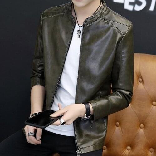 Leather Fleece Jacket Men Big Size 4XL Jackets 2020 Motorcycle Stand Collar Army green Coats Autumn Comfort High Quality Black