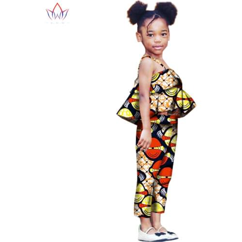 2020 Summer Africa Children Clothing Baby Sets New Faashion Top & Pant Girls Printing Wax Casual Trousers Sweater Suits WYT41