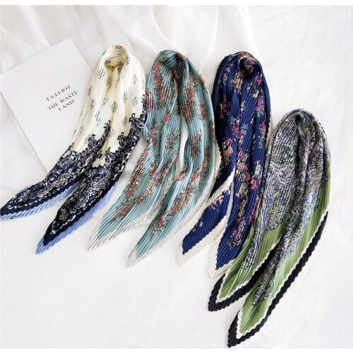 70cm small Square Satin Scarf Elegant Pleated Foulard Femme Womens scarf Handkerchief