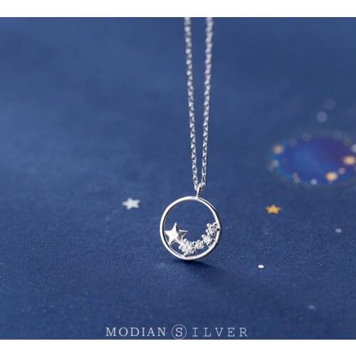 Modian Round Simple Stars Pendant Necklace for Women Sterling Silver 925 Party Chain Necklaces Luxury Jewelry Bijoux Collar Gift