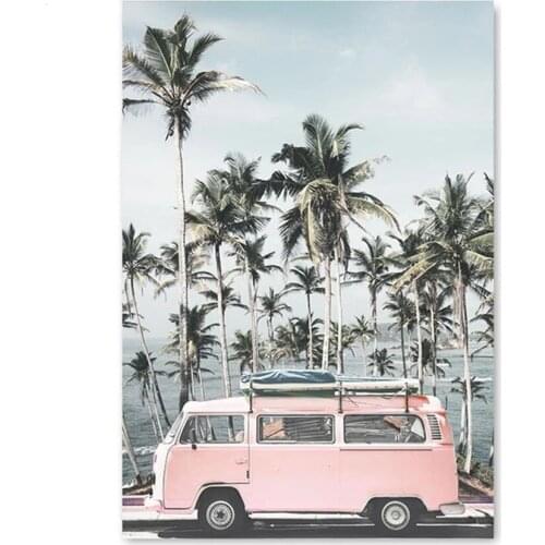 Ocean landscape full drill round square Diamond Embroidery beach pink bus 5d Diy diamond painting kits Diamond Mosaic gift P1128