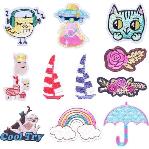 Cartoon Cute Patches Iron on Embroidered Appliques for Clothes Bags Hole Mending DIY Sewing Patterns Cool Try Sloth Small Patch