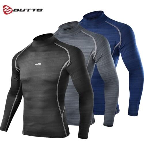 Outto High Collar Compression Shirts Men Gym T-shirts Fitness Rashguard Long Sleeve Top