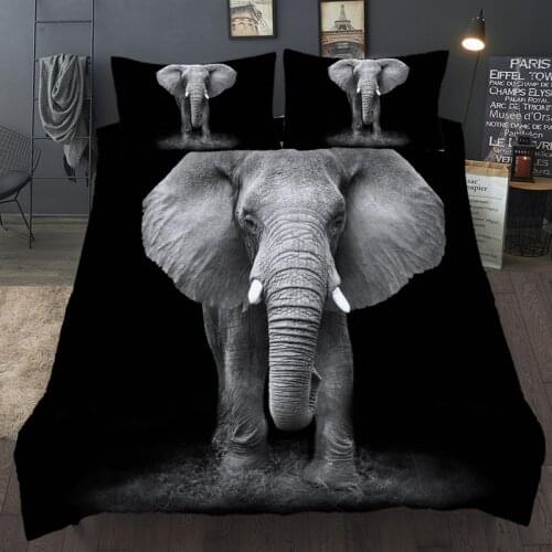 3D Elephant Animal Bedding Set Black Single Double Bed Clothes Queen King Full Sizes Duvet Cover Set For Adult Home Textiles