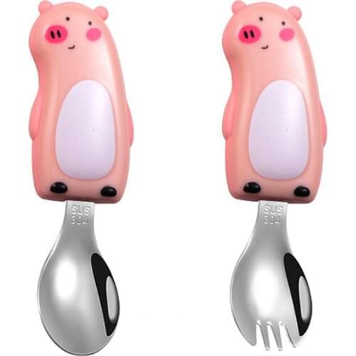 Fork Spoon Set Cartoon Design Creative Stainless Steel Sturdy Kids Tableware Utensils for Feeding