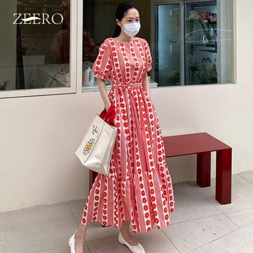 Summer Korean Daisy Print Women Ruffles Maxi Beach Boho Dress Elegant Ladies Casual Loose Sashes Long Party Dresses Vestidos