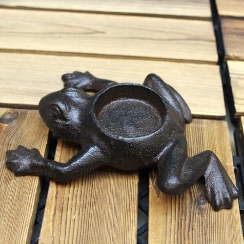 European Vintage Small Frog Figurines Shaped Cast Iron Tea Light Candle Holder