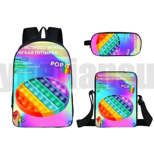 2021 POP It Backpacks for School Teenagers Girls 3D Family Games Anime Pop Fidget 16 Inch Sets Zipper Bookbag Back To School
