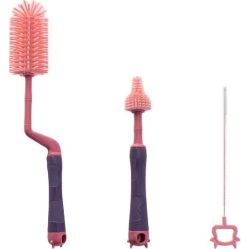 Silicone Bottle Brush 360 Degree Rotation Baby Pacifier Cup Nipple Cleaning Brushes Set Handheld Soft Head Food Grade Watering
