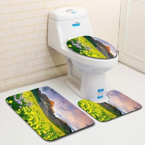 Thregost 3Pcs/set Bathroom Mat Set Flannel Anti-Slip Kitchen Bath Mats Carpet Washroom Toliet Rug Washable