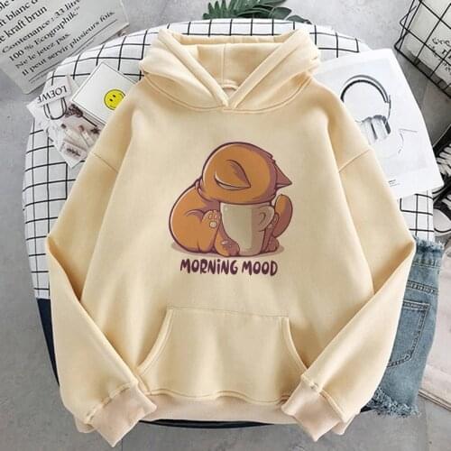Korean Style Oversized Hoodie Kawaii Cat Cartoon Print Sweatshirt Winter Pullover Harajuku Loose Womens Hoodie Female Clothes
