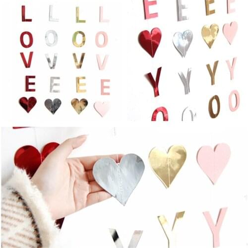 2M love paper pull flower Valentines Day heart-shaped Adorn Birthday String Chain Wedding Party Banner Room Home Decor