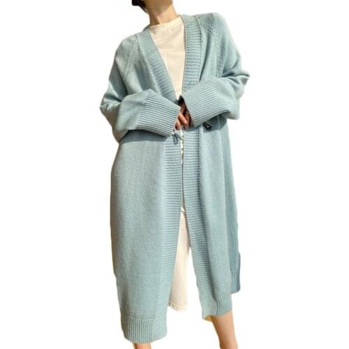 WSYORE Japanese Horn Buckle Mid-length Sweater Cardigan Jacket Women autumn Casual Wild Loose Knit Coat Female NS2730