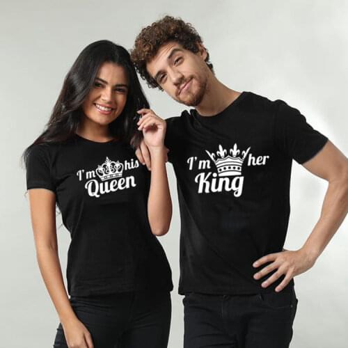 I'M HER King I'M HIS Queen WHITE Valentines Christmas Gift Couple Matching Cute T-Shirts Men Women Summer Short Sleeve Tshirts