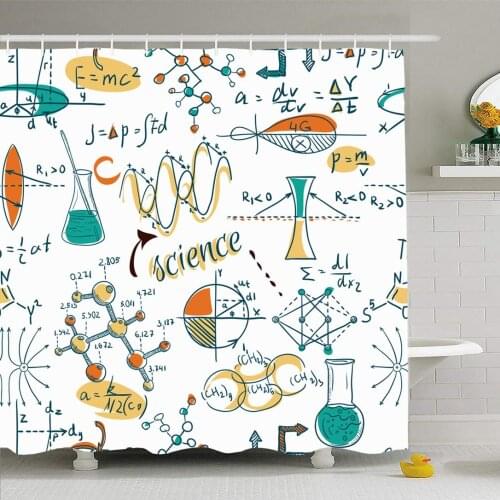 Shower Curtain Set with Hooks 66x72 Back School Sketches Drawn White Science Experience Lab Objects Doodle Equipment Symbol