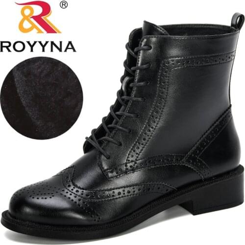 ROYYNA 2019 New Designers Microfiber Boots Woman Winter Warm Lace-up Ankle Boots For Women High Quality Platform Boots Trendy
