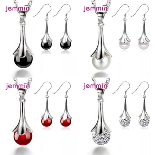 Fashion Jewelry Set For Women Lucky Leaf Design Pendant Necklace Hoop Earrings 925 Sterling Silver CZ Crystal Female Party