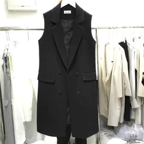Classic Women Long Blazer Vest Elegant Office Lady Coat Female Waistcoat Black Causal Suits Sleeveless Jacket Plus Size 3XL D108