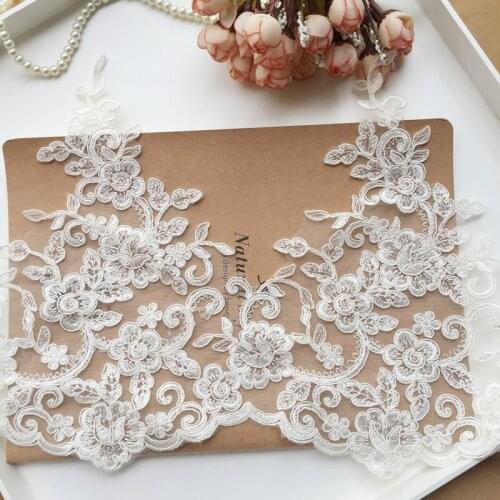 1yard /lot 26.5cm Off White Car Bone Embroidered Lace Trim DIY Wedding Dress Hem/Veil/Coat Lace Accessory X756