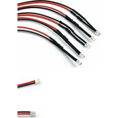 10Pcs 2V 3V 5V 6V 9V 12V Flat Head Clear 3mm Pre-wired LED With 20cm Red&Black Wire And ZH1.5 Plug,White Red Blue Green Yellow
