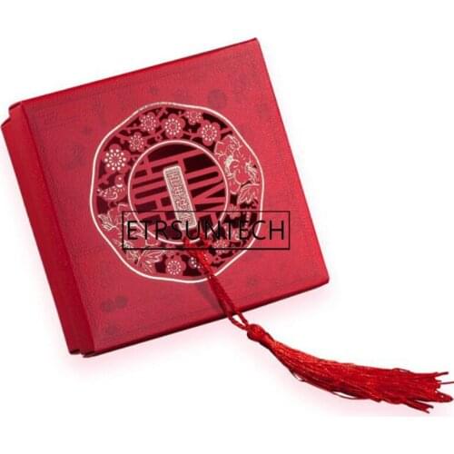 200pcs Chinese Style Red Double Happiness Candy Box with Tassel Wedding Decoration Party Favors and Gift for Guests