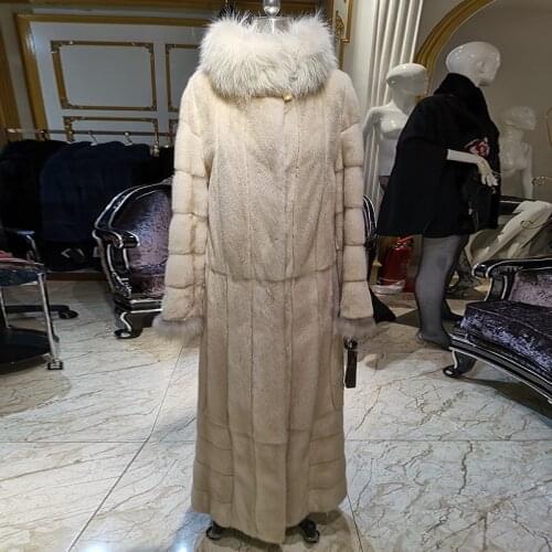2020 fashion Pearl Lynx style fur coat imported mink fur coat womens fashion fur long with winter real fur coat 12187