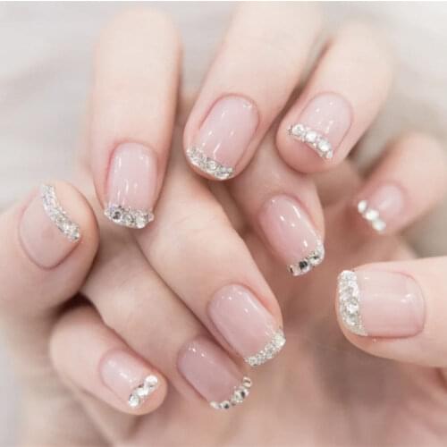 24Pcs Nail Tips Long Artificial Nails Press On Nails With 24Pcs Adhesive Tapes Crystal Diamond Fake Nails False Nails