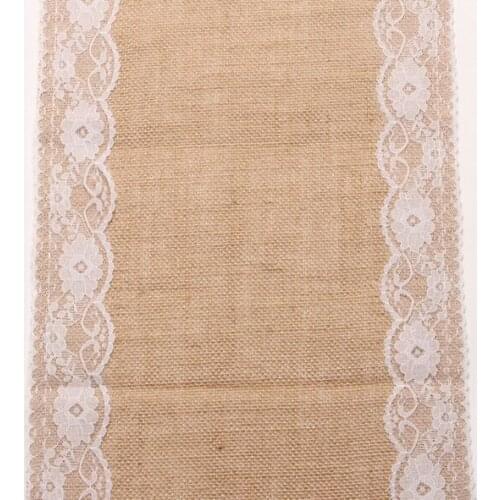 5pcs size 30cm*275cm Burlap Lace linen Table Runner Natural Jute Rustic Wedding Decoration white and black