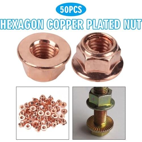 50pcs M8 Copper Exhaust Nuts Turbocharger Manifold Anti-loose Screw Caps Set Pipe Head Nuts Stud M8 Flange Hardware Fasteners
