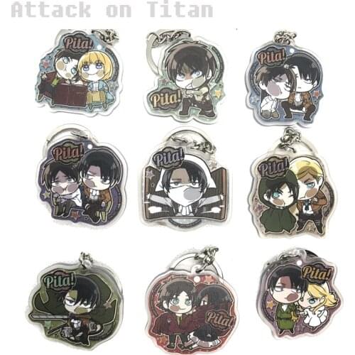 Anime Attack on Titan Eren Jager Mikasa Ackerman Square Acrylic Keychain Pendant Bag Charm Keyring Cosplay Q Version Pita Series