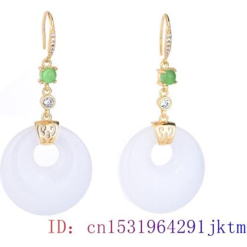 White Jade Doughnut Earrings Charm Gemstone Women Chalcedony Amulet Jewelry Agate Natural Zircon Gifts Crystal 925 Silver