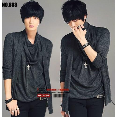 Free Shipping 2015 Mens Fashion New Shirt Basic Shirt Faux Two Piece T-shirt Male Slim Long-sleeve T-shirt Singer Costumes