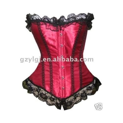 Free Shipping Sexy Lingerie Ladies Lace Up Basque Corset 5092 red Size XL
