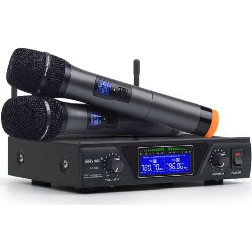 IU-602 UHF Dual Channel 2 Metal Handheld Mic Transmitter Professional Long Range Wireless Microphone System for Karaoke Speech