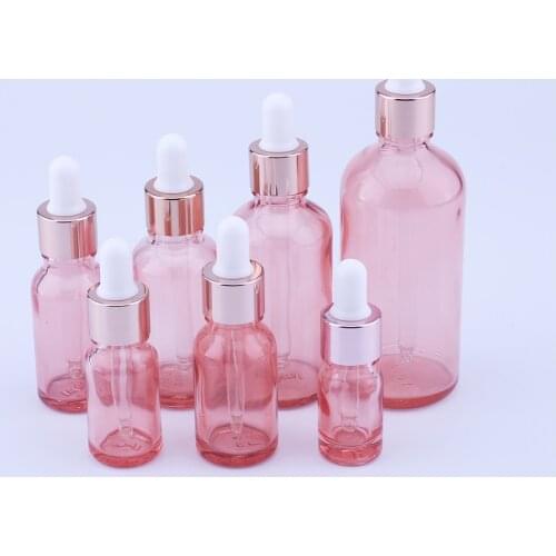 10pcs/lot 5ml 10ml 15ml 30ml 50ml 100ml Pink Glass Dropper Bottle Empty Cosmetic Packaging Container Vials Essential Oil Bottles