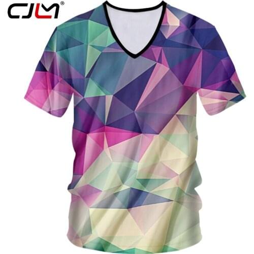 CJLM T-shirt Hombre Hot Deep V Neck Short Sleeve Argyle 3D Tshirt Printed Geometric Graphics Hip Hop 7XL Unisex Summer T Shirts