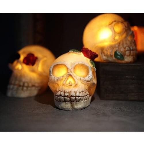 Halloween Skull Headlight Ghost Festival Resin Skull Decoration LED Electronics Candle Light Decorative Props Pumpkin Lantern