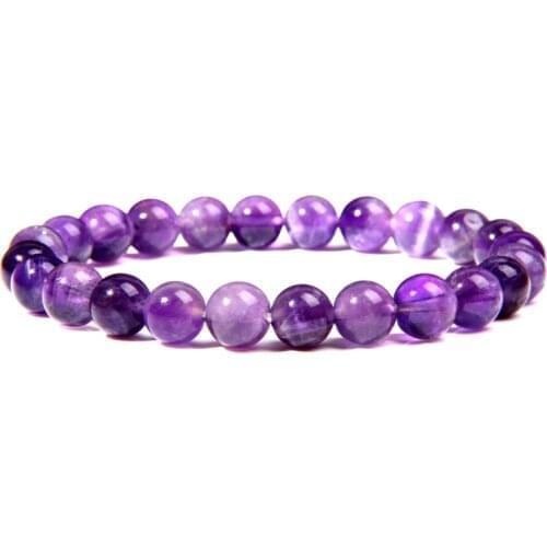 Good Quality 8 mm Round Shape Amethysts Purple Quartz Crystal Stone Beads Bracelet Women Beaded Elastic Rope Bracelet Jewelry