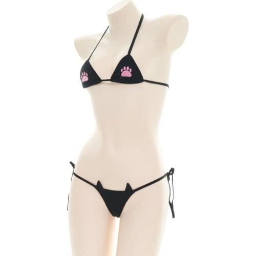 Super Lovely Cats Paw Embroidery Bikini Underwaer Suit Sexy Lolita Soft Girl Bandage Lingerie Set sukumizu Bra & Panties Set
