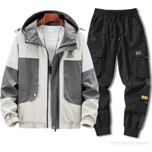 Plus size mens jacket spring and autumn thin section trendy jacket trousers mens large size casual suit 140kg