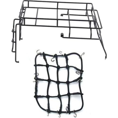 Metal Roof Rack Roll Cage for 1/10 Rc D90 Wheelbase Body Shell & Elastic Luggage Net for 1/12 MN D90 D99 MN99S,Black