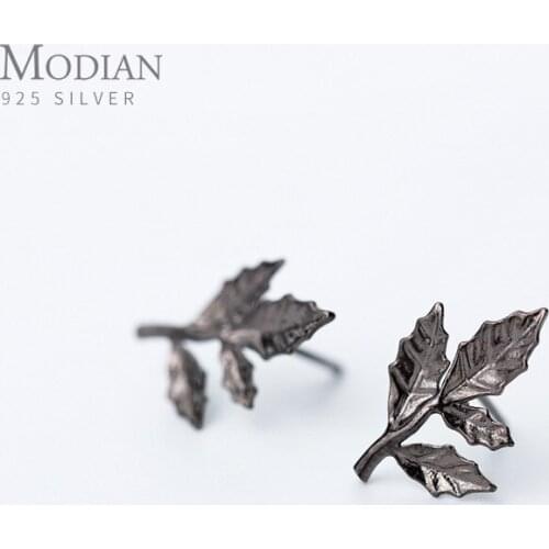 Modian Vintage Tree Leaf Stud Earrings Classic 925 Sterling Silver Prevent Allergies Jewelry For Women Fashion Fashion Gift