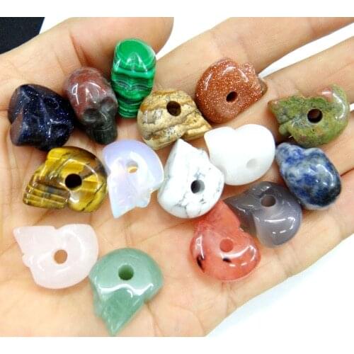 Natural stone Quartz crystal Turquoises aventurine tiger eye Skull pendant for diy jewelry making necklace Accessories 8pcs