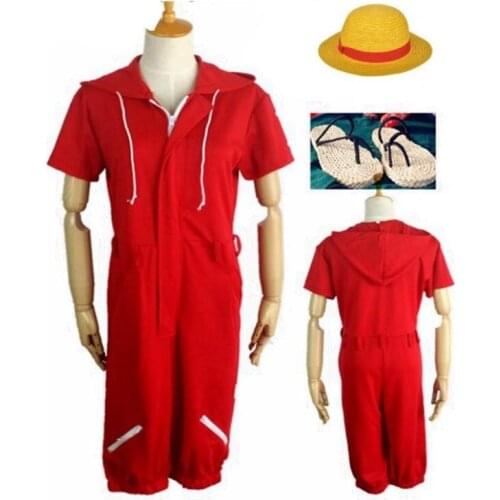 New One piece Monkey D. Luffy Cosplay Costumes Shirt Pants Wigs Shoes Summer Clothing Set For Halloween Party Christmas