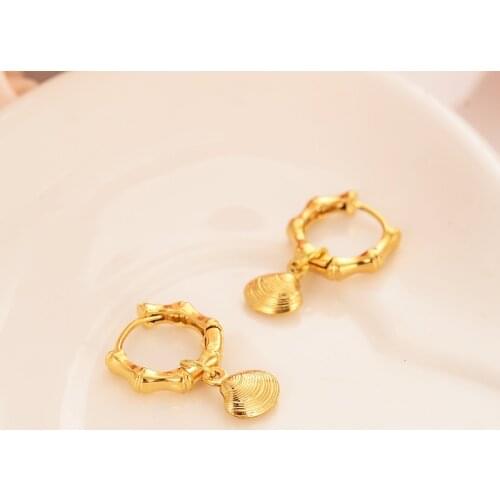 Newest high quality Solid Gold Jewelry Fashion cute shell Earrings Gift for Girls Friend Kids Lady earring party earring