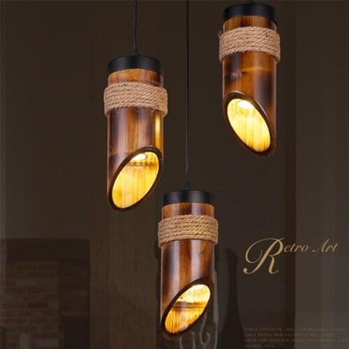 New Style! Loft Style Hemp Rope Bamboo Tube Droplight LED Pendant Light Fixtures For Dining Room Hanging Lamp 110V- 220V