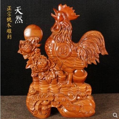 Open mahogany rooster furnishing pieces of solid wood carving golden chicken at dawn auspicious according zodiac rooster crafts