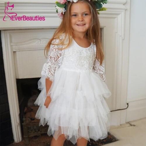 Long Sleeves Flower Girl Dresses 2020 Tulle Appliques Communion Dresses Ball Gown Party Dress Vestidos De Comunion
